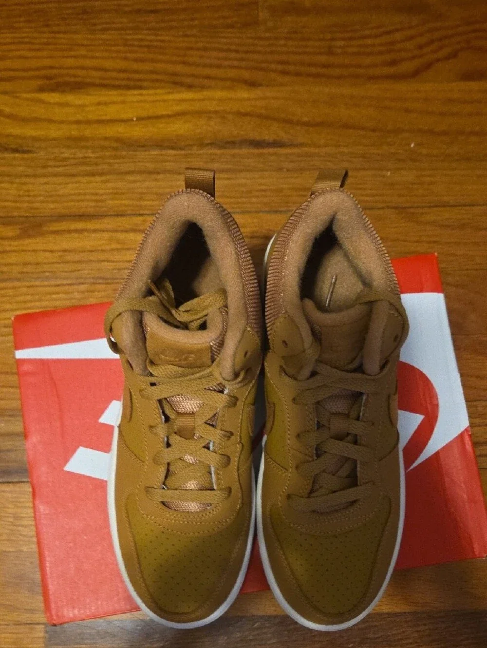 Nike Mid-Top Court Borough Sneaker in Wheat Brown with White Sole